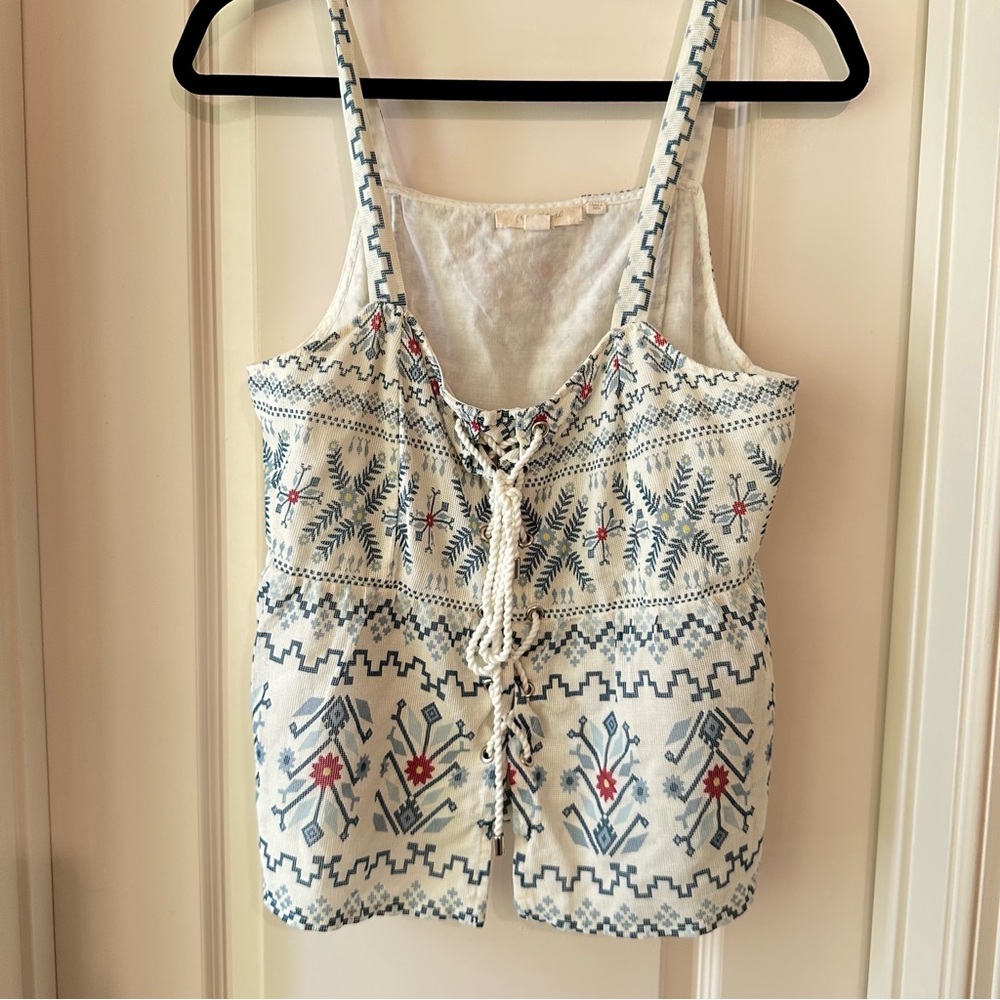 Anthropologie Forever That Girl Lace-Up Square Neck Peplum Tank Large Size M